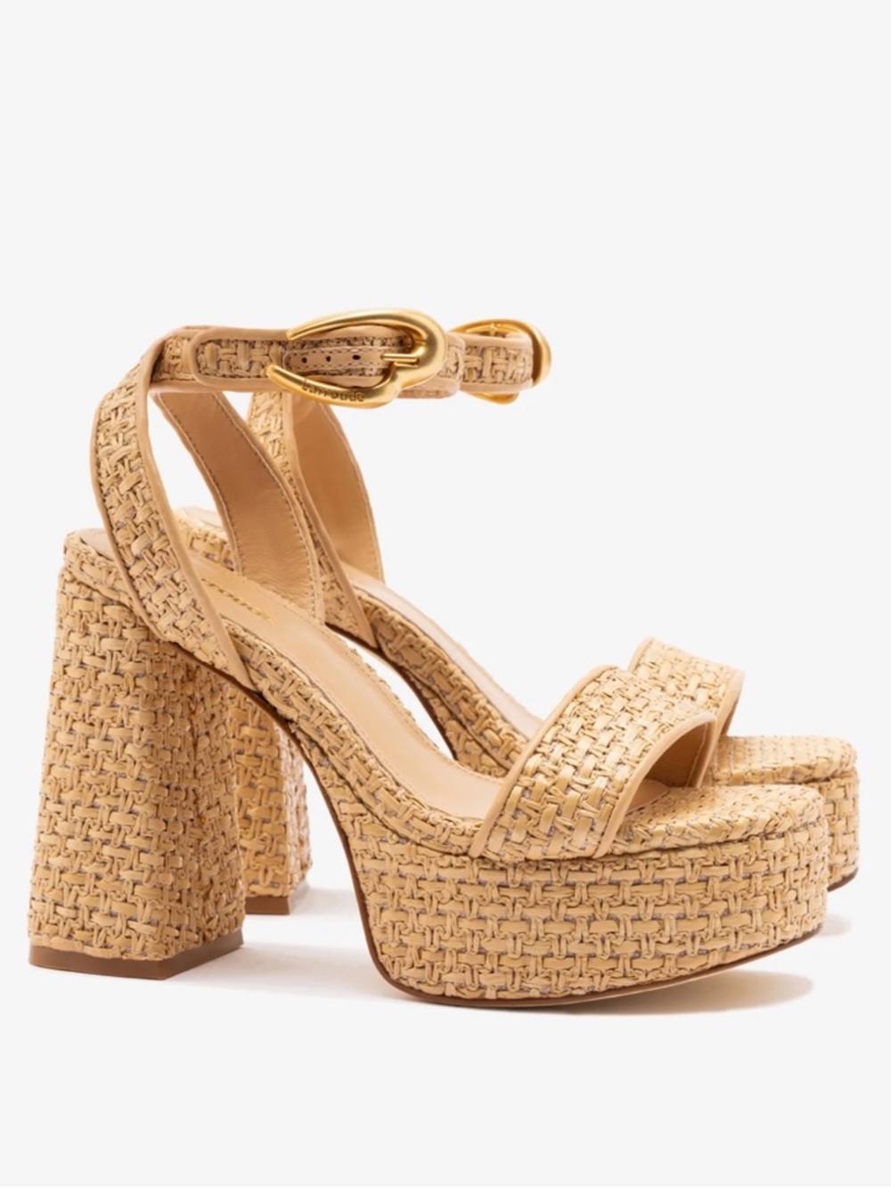 Larroude Dolly Verona Sandal In Beige Leather And Natural Raffia